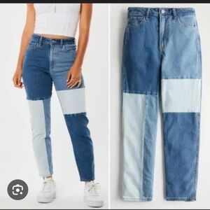 Womens Patchwork Blue Jean Hollister Ultra Hi-Rise Mom Jean Straight Leg 1S 25W